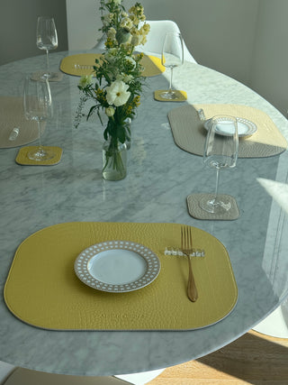AC Coaster  Yellow & Butter Cream (Reversible)