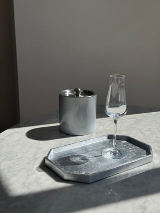 AL Brushed Silver Octagon Vanity Tray