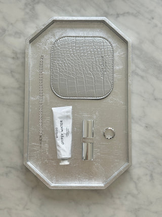 AL Brushed Silver Octagon Vanity Tray
